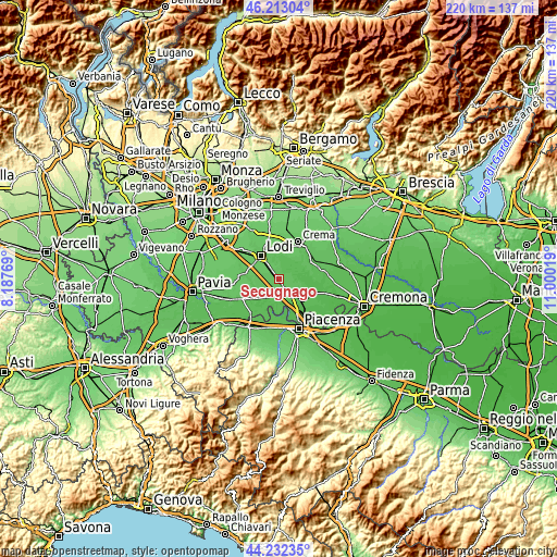 Topographic map of Secugnago