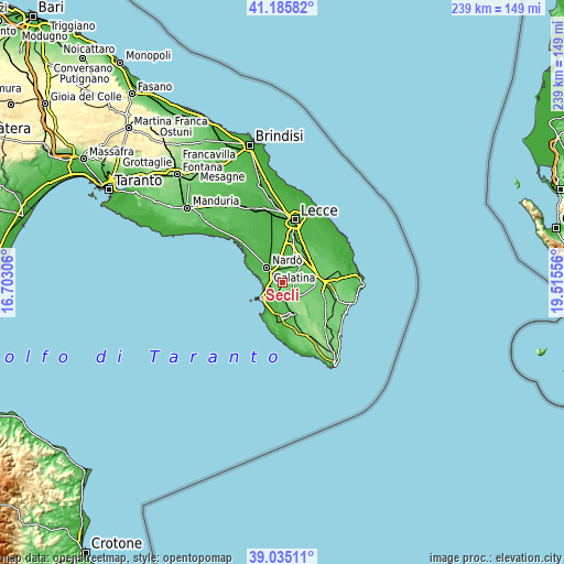 Topographic map of Seclì