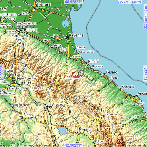 Topographic map of Secchiano