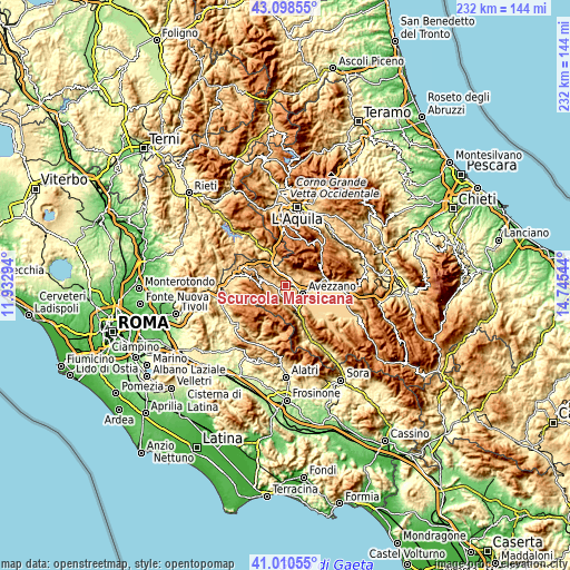 Topographic map of Scurcola Marsicana