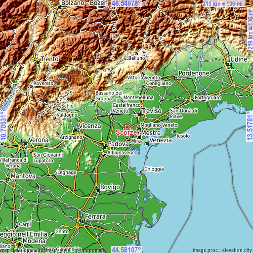 Topographic map of Scorzè