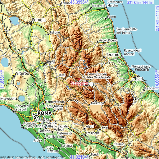 Topographic map of Scoppito