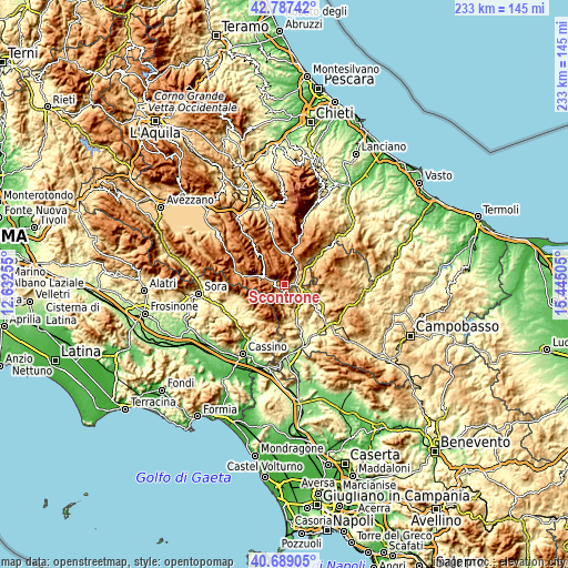 Topographic map of Scontrone