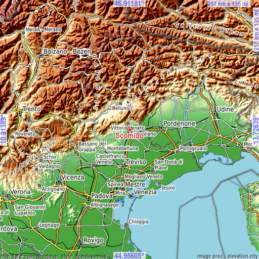 Topographic map of Scomigo