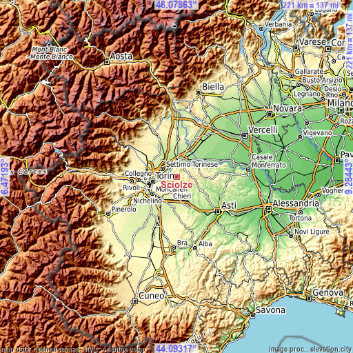 Topographic map of Sciolze