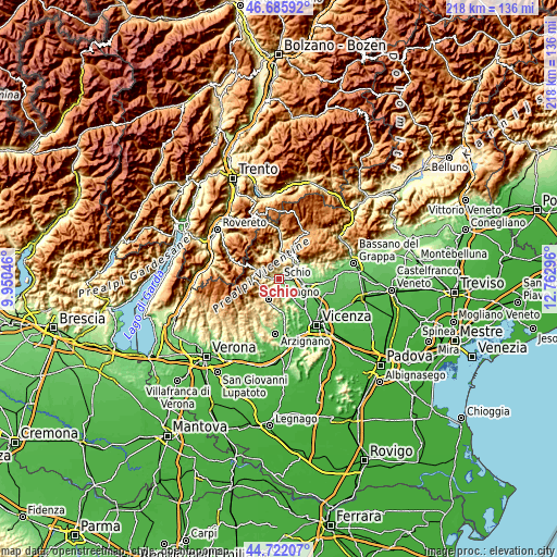 Topographic map of Schio