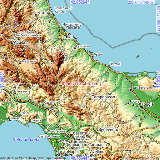 Topographic map of Schiavi di Abruzzo