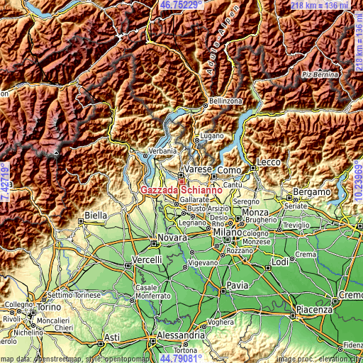 Topographic map of Gazzada Schianno