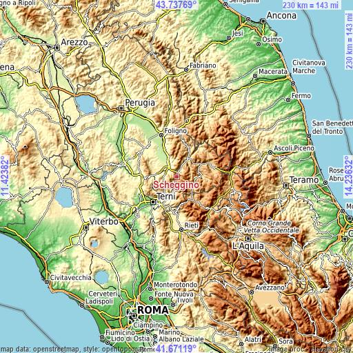 Topographic map of Scheggino