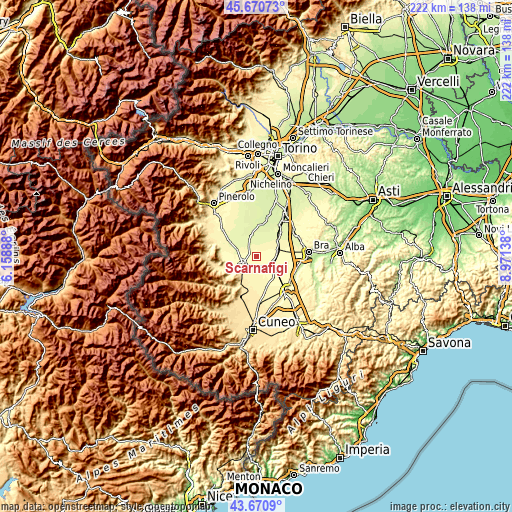 Topographic map of Scarnafigi