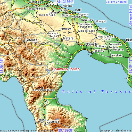 Topographic map of Scanzano Jonico