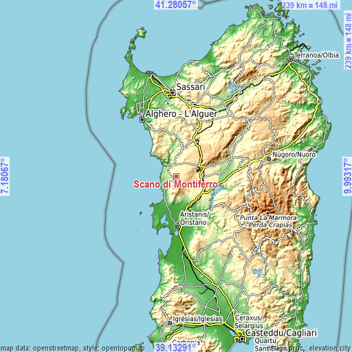 Topographic map of Scano di Montiferro