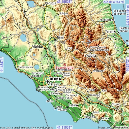 Topographic map of Scandriglia