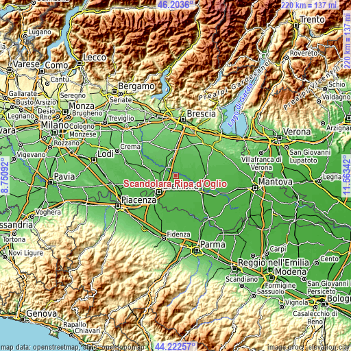 Topographic map of Scandolara Ripa d'Oglio