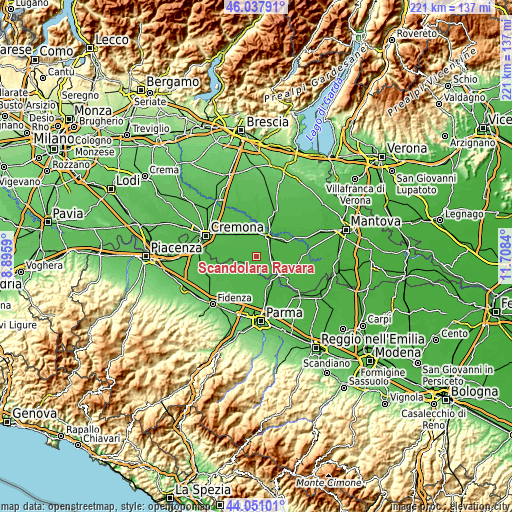 Topographic map of Scandolara Ravara