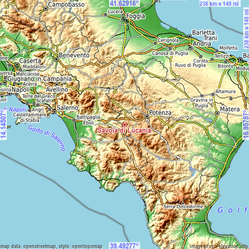 Topographic map of Savoia di Lucania