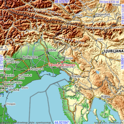 Topographic map of Savogna d'Isonzo