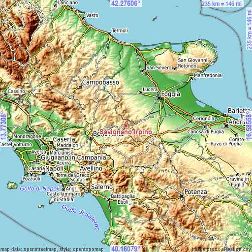 Topographic map of Savignano Irpino