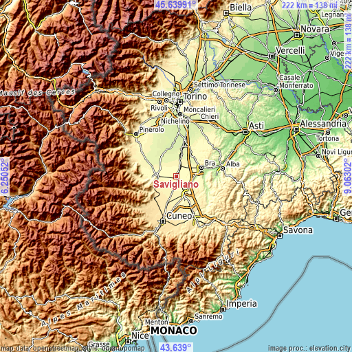 Topographic map of Savigliano