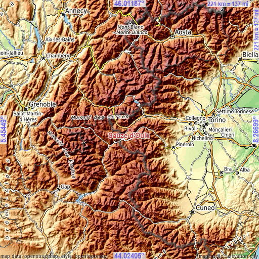 Topographic map of Sauze d'Oulx