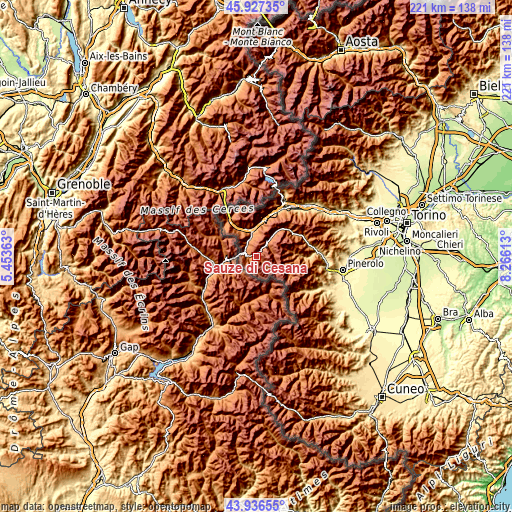 Topographic map of Sauze di Cesana