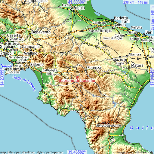 Topographic map of Satriano di Lucania