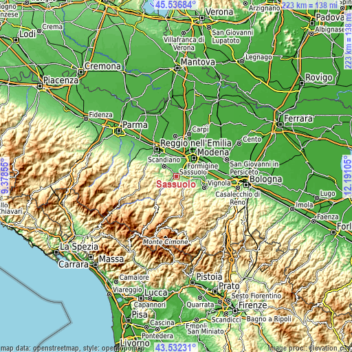 Topographic map of Sassuolo