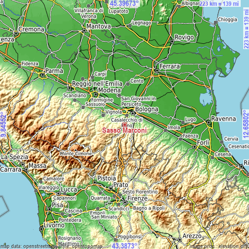Topographic map of Sasso Marconi