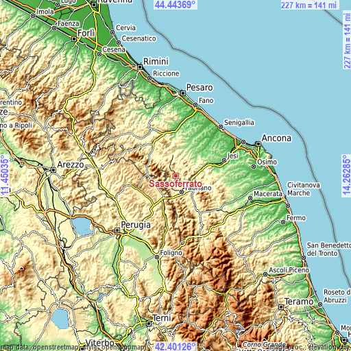 Topographic map of Sassoferrato