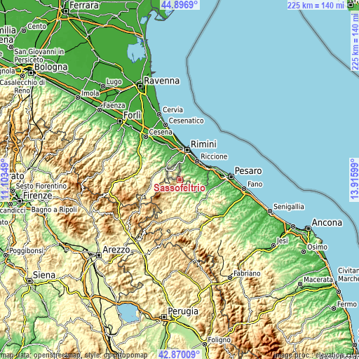 Topographic map of Sassofeltrio