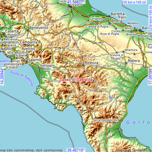 Topographic map of Sasso di Castalda