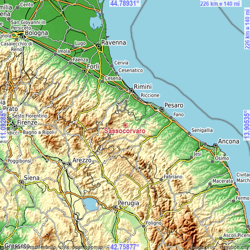 Topographic map of Sassocorvaro