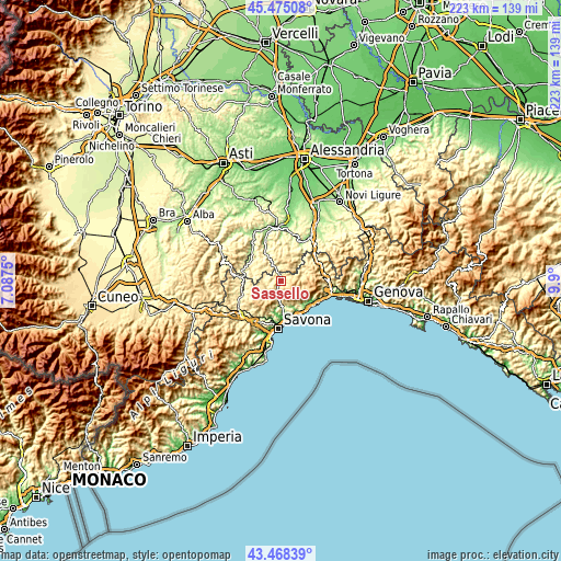 Topographic map of Sassello