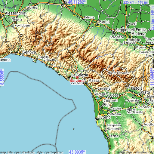 Topographic map of Sarzana