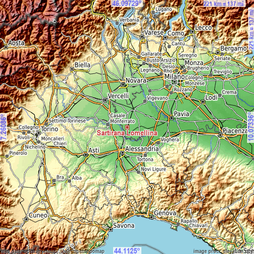 Topographic map of Sartirana Lomellina