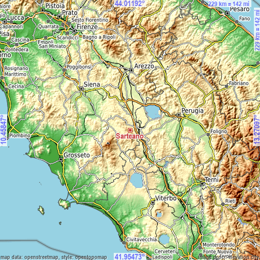 Topographic map of Sarteano