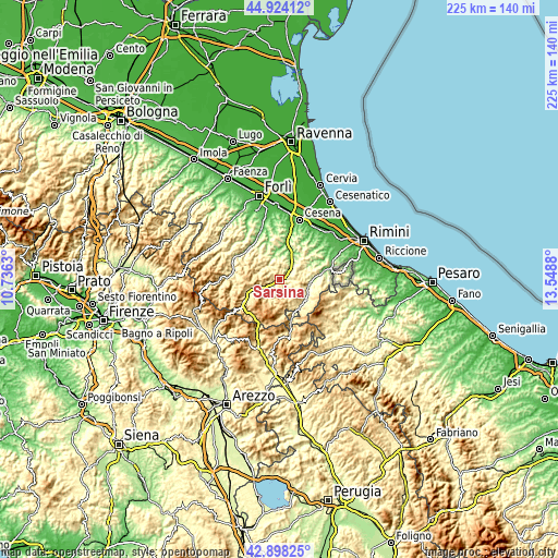 Topographic map of Sarsina