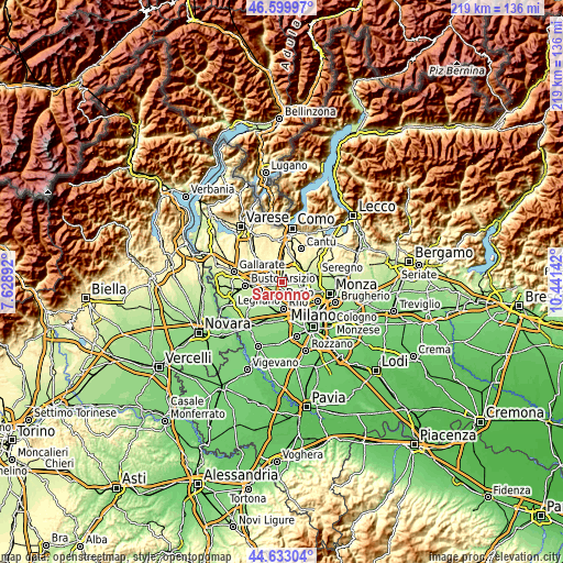 Topographic map of Saronno