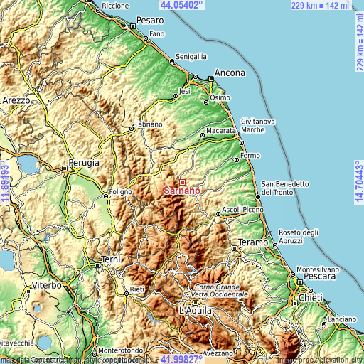 Topographic map of Sarnano