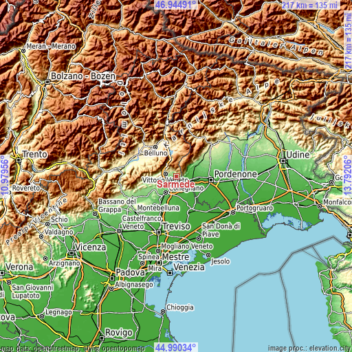 Topographic map of Sarmede