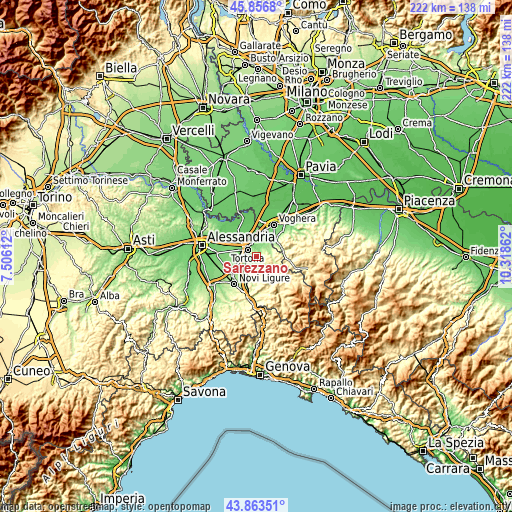 Topographic map of Sarezzano