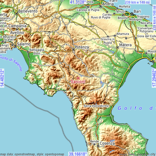 Topographic map of Sarconi