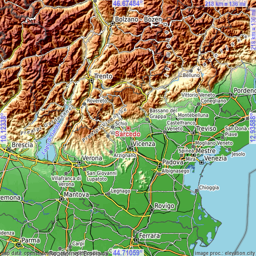 Topographic map of Sarcedo