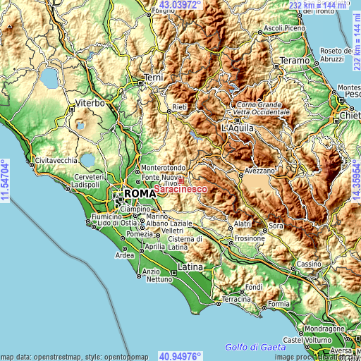 Topographic map of Saracinesco