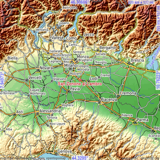 Topographic map of San Zenone al Lambro