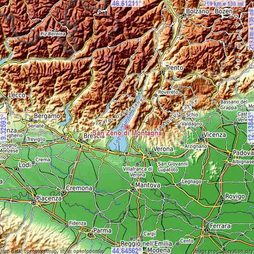 Topographic map of San Zeno di Montagna