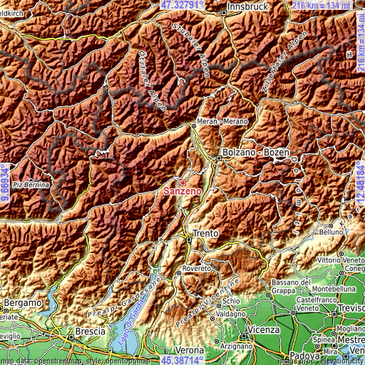 Topographic map of Sanzeno