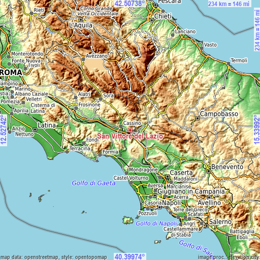 Topographic map of San Vittore del Lazio