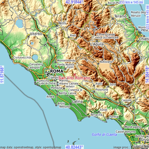 Topographic map of San Vito Romano