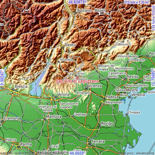 Topographic map of San Vito di Leguzzano